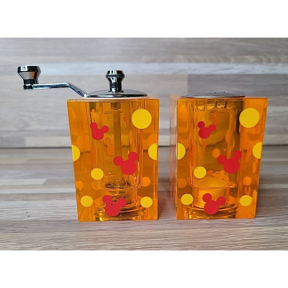 Walt Disney World Mickey Ears‎ Salt & Pepper Shaker Set Orange Acrylic Geometric